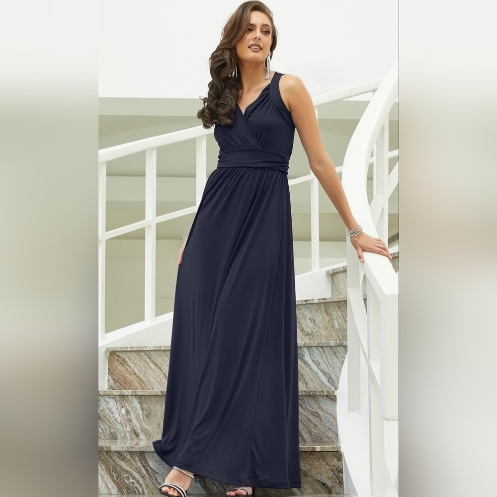 KOH KOH Navy Blue XL Sleeveless Maxi Gown | Bridesmaid, Evening, Formal - Picture 4 of 10